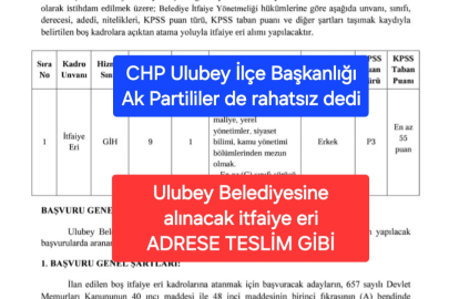CHP Ulubey İlçe Başkanlığı "Ulubey Belediyesine Adaletli bir kadro alımı yapılsın"