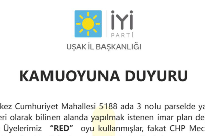 İYİ PARTİ UŞAK İL BAŞKANLIĞI PERŞEMBE PAZARIYLA İLGİLİ KARARA İTİRAZ ETTİ