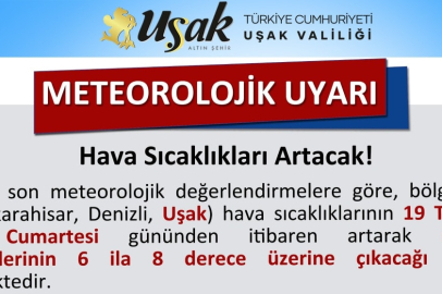 UŞAK VALİLİĞİNDEN SICAKLAR ARTACAK UYARISI