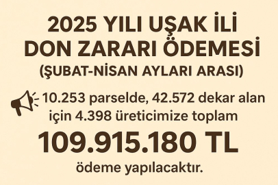 UŞAK'LI ÇİFTÇİLERE DON ZARARI İÇİN 110 MİLYON ÖDENECEK