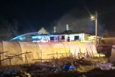 Ulubey'in Büyükkayalı köyündeki yangında iki katlı ev tamamen yandı