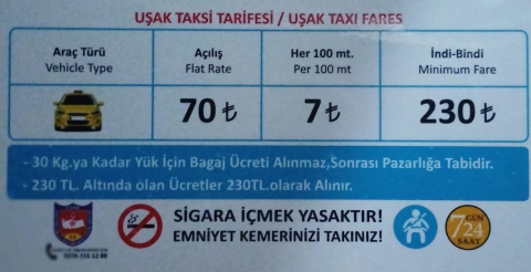 Uşak’ta taksi indi-bindi ücreti 230 TL oldu