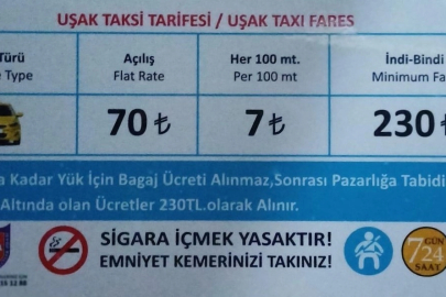 Uşak’ta taksi indi-bindi ücreti 230 TL oldu